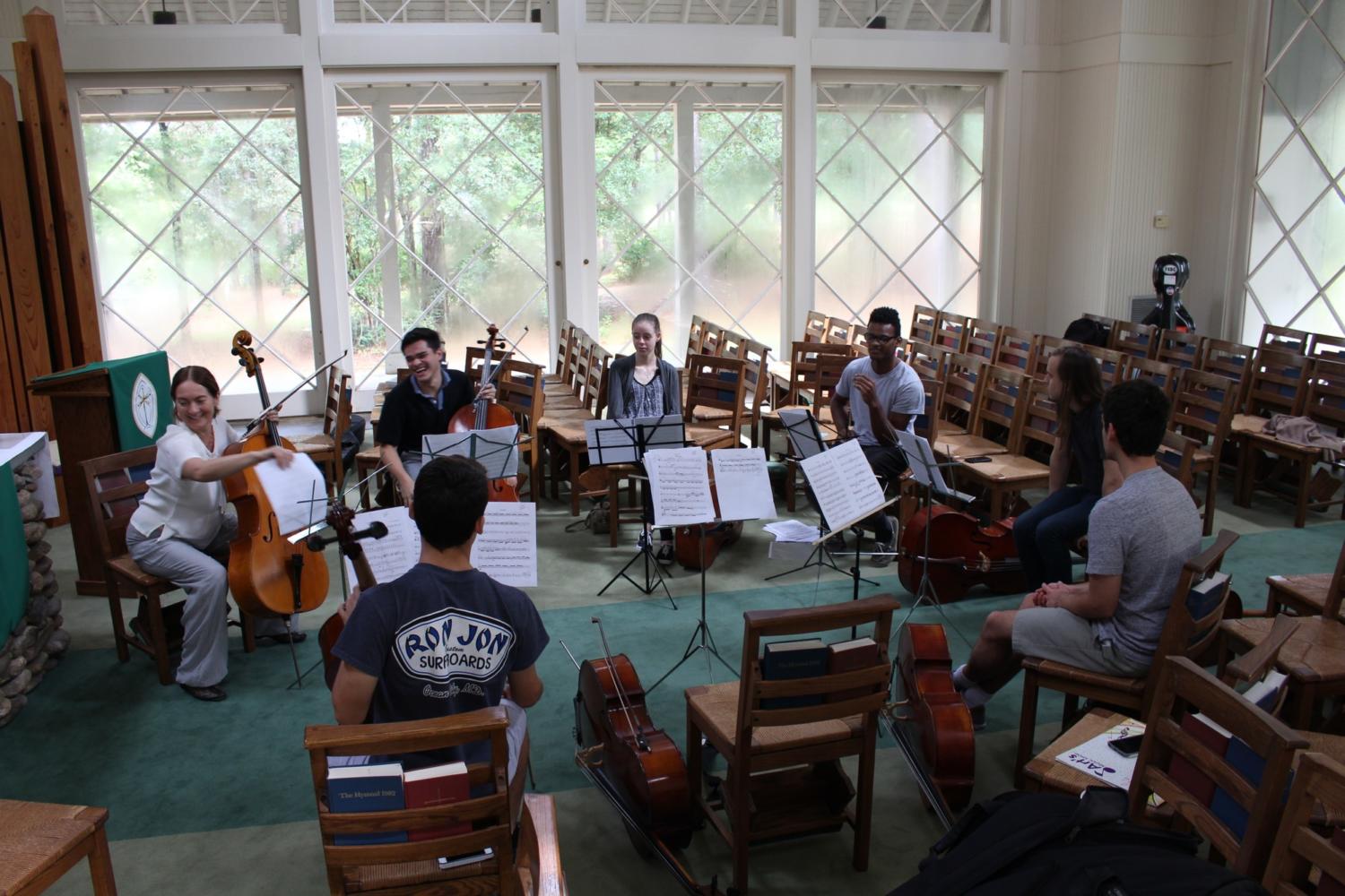Cello students play at retreat. This retreat is a first for the performance majors. Photo credit: Anna Knapp